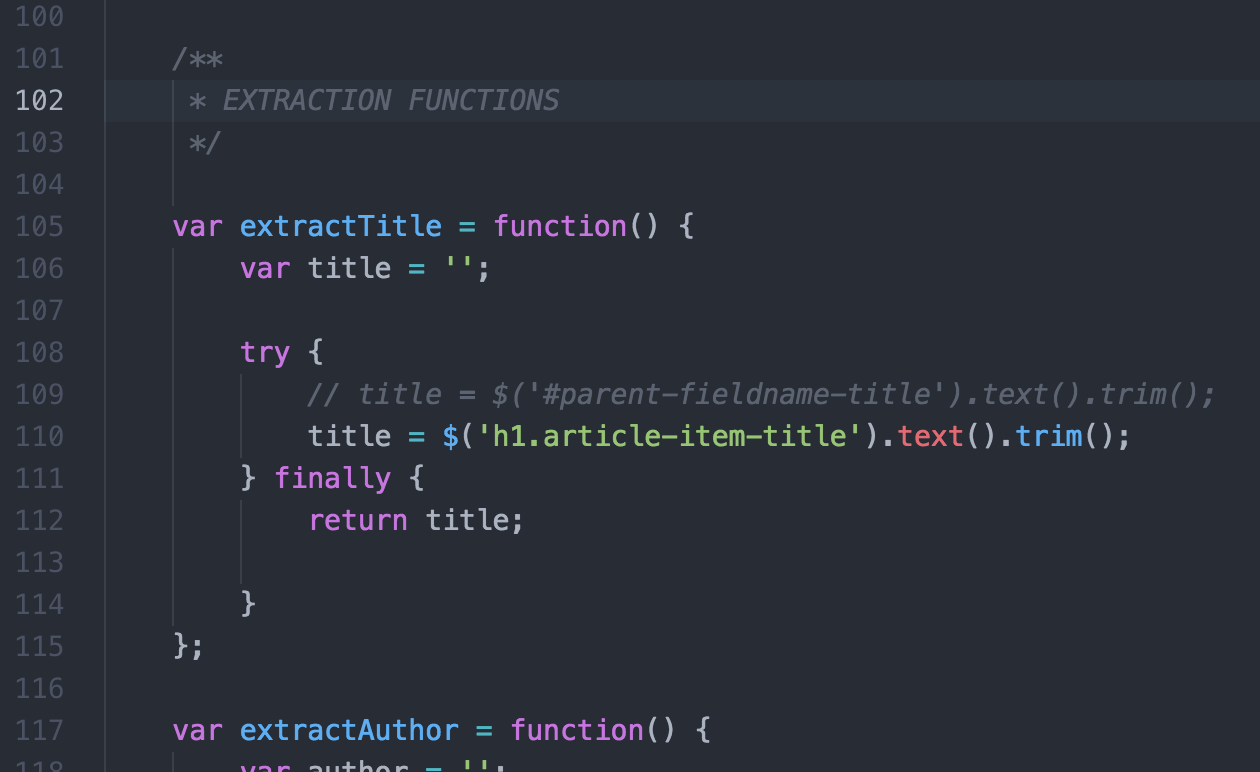 Code showing extraction functions - craft cms