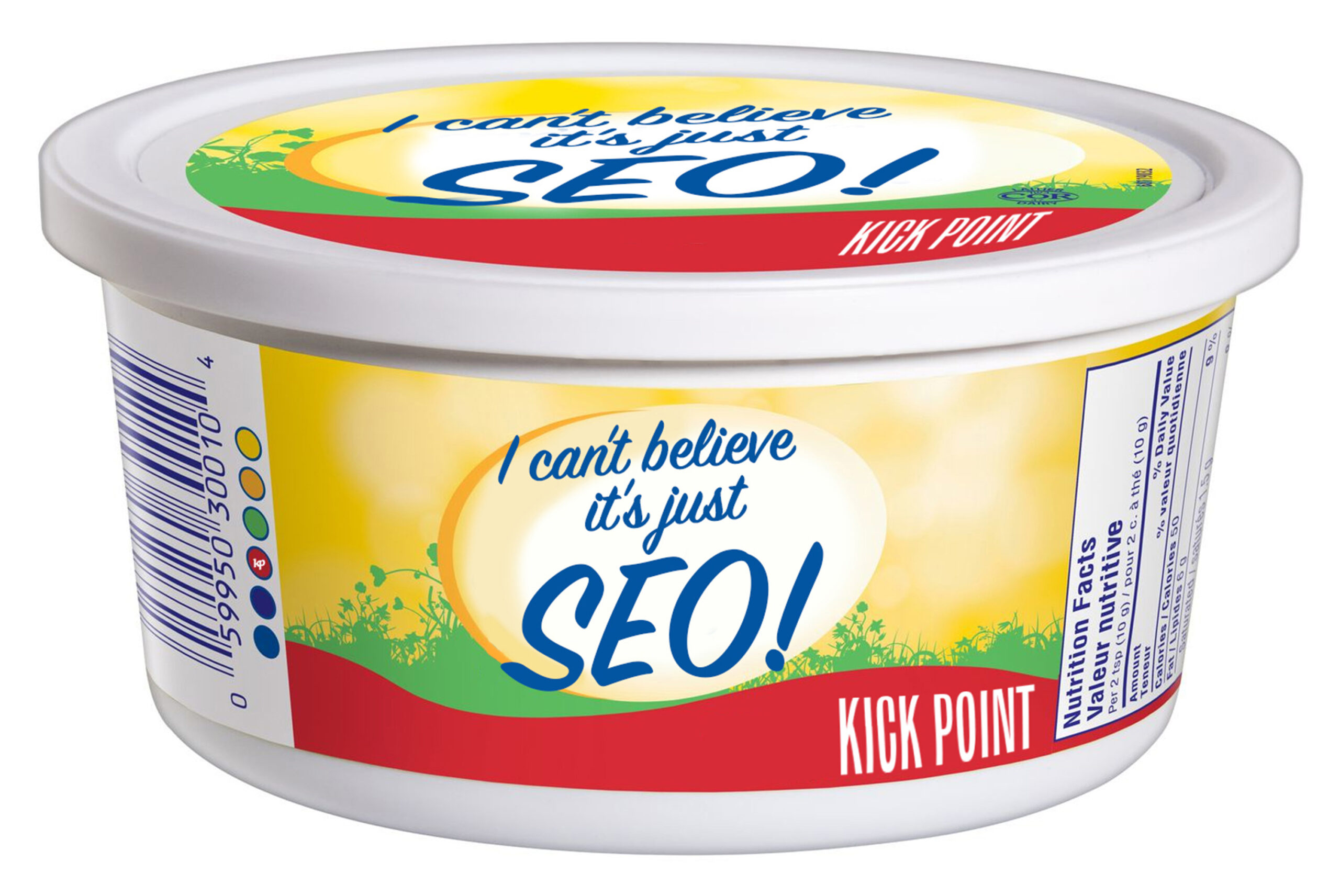 A mockup of a carton of butter that says "I Can't Believe It's Just SEO" by Full Stacks 